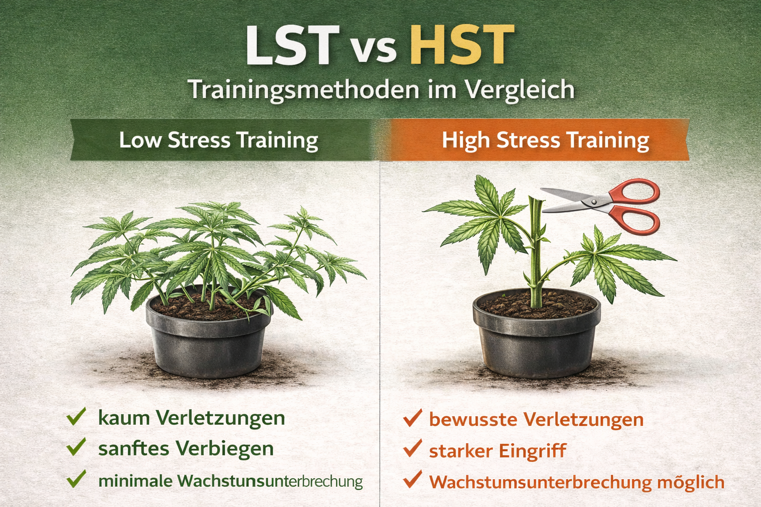 LST vs HST – Trainingsmethoden für kontrolliertes Pflanzenwachstum
